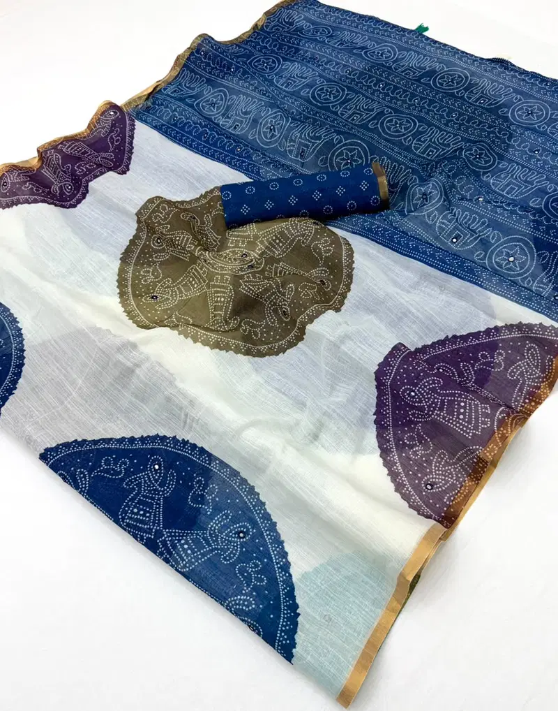 Rajyog Kakshi Soft Linen Mirror Worked Saree Collection