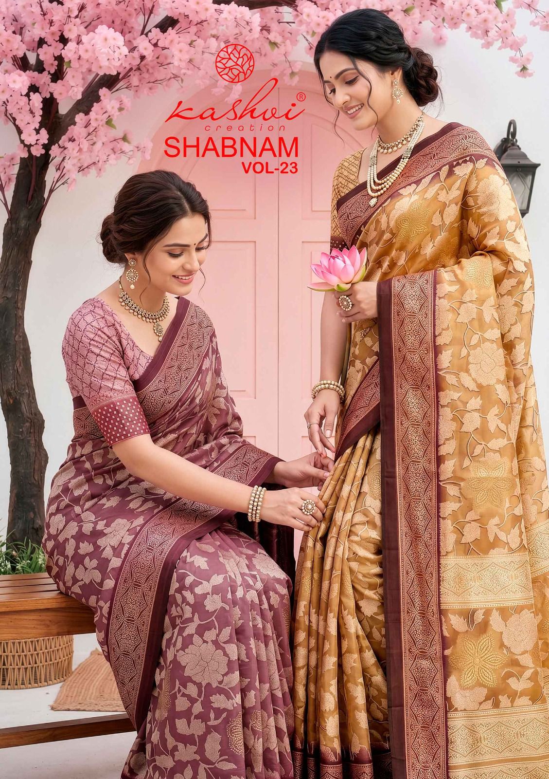 Kashvi Shabnam Vol 23 Dull Moss Foil Printed Saree Collection