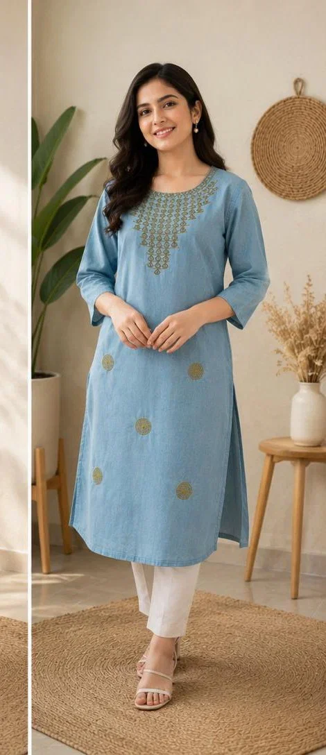 Tlc Vol 04 Denim Embroidered Kurti Collection