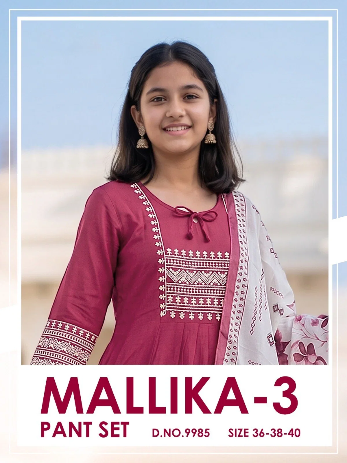 Mallika 9985 Roman Silk Embroidery Worked Kurti With Bottom Dupatta