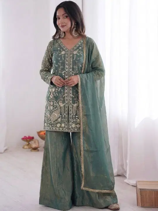 Satkalini 01 Fendy Satin Embroidered Kurti With Bottom Dupatta