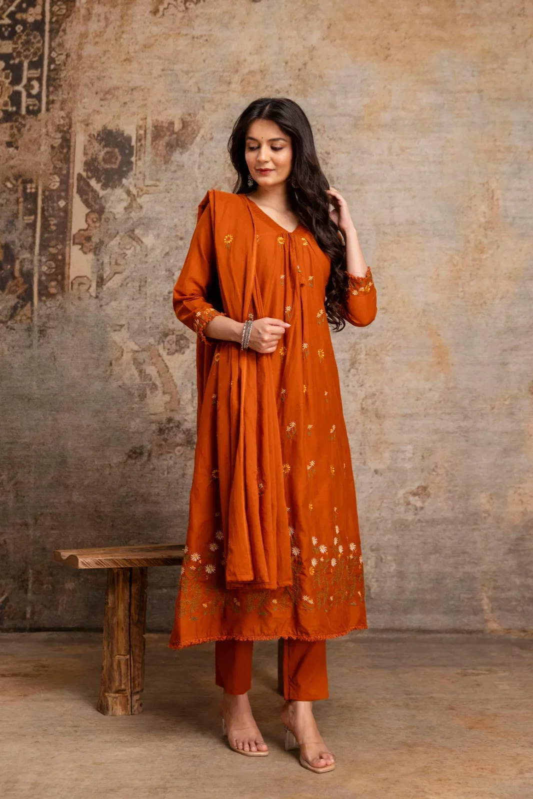 Naisha K 1057 Mul Cotton Embroidered Kurti With Bottom Dupatta