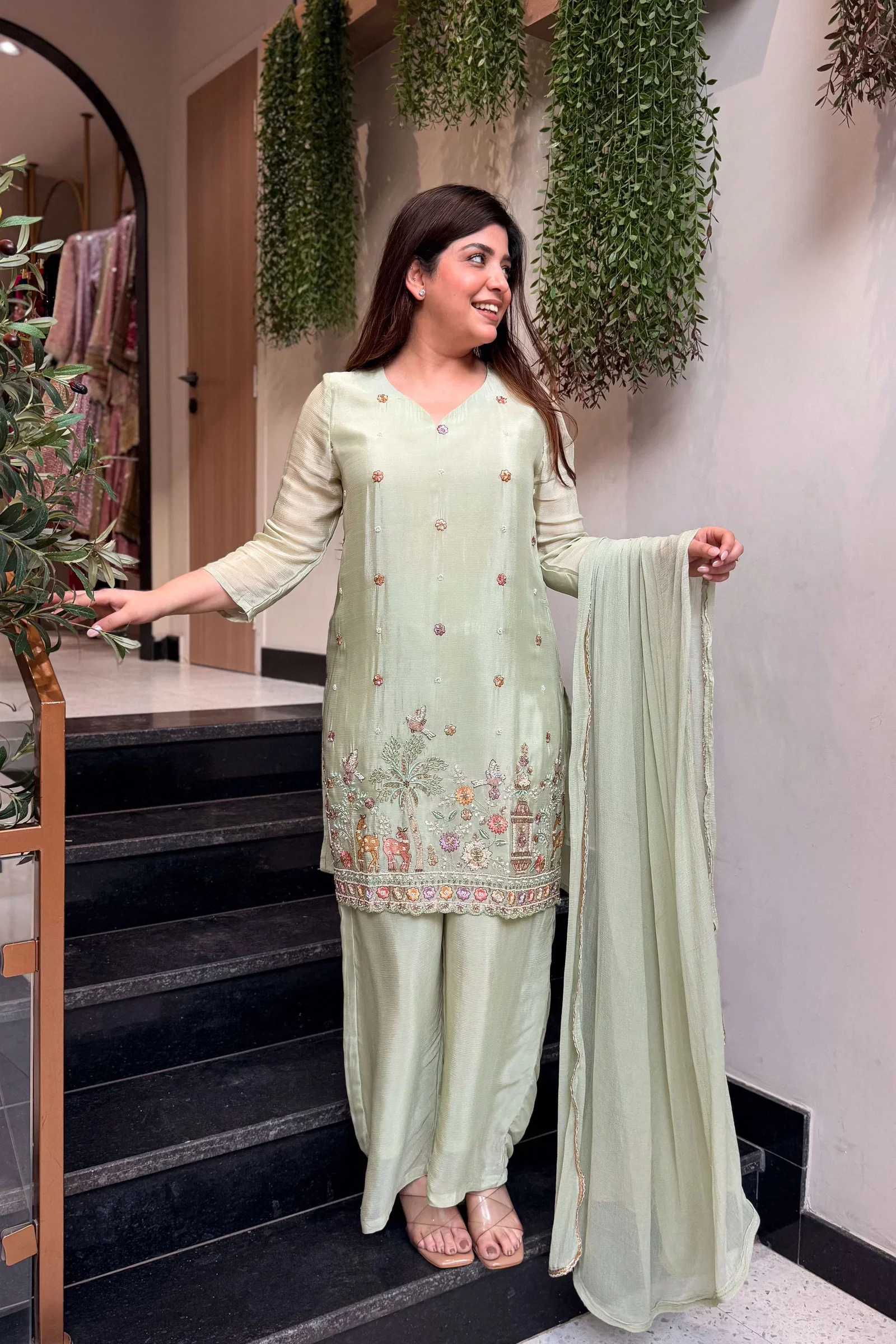 Satkanika 01 Crepe Embroidered Kurti With Bottom Dupatta