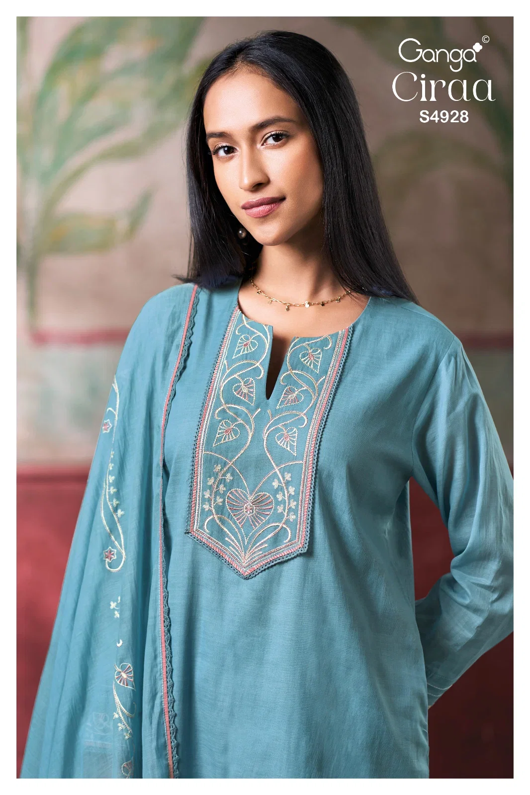 Ganga Ciraa 4298 Pure Bemberg Mul Embroidered Salwar Kameez