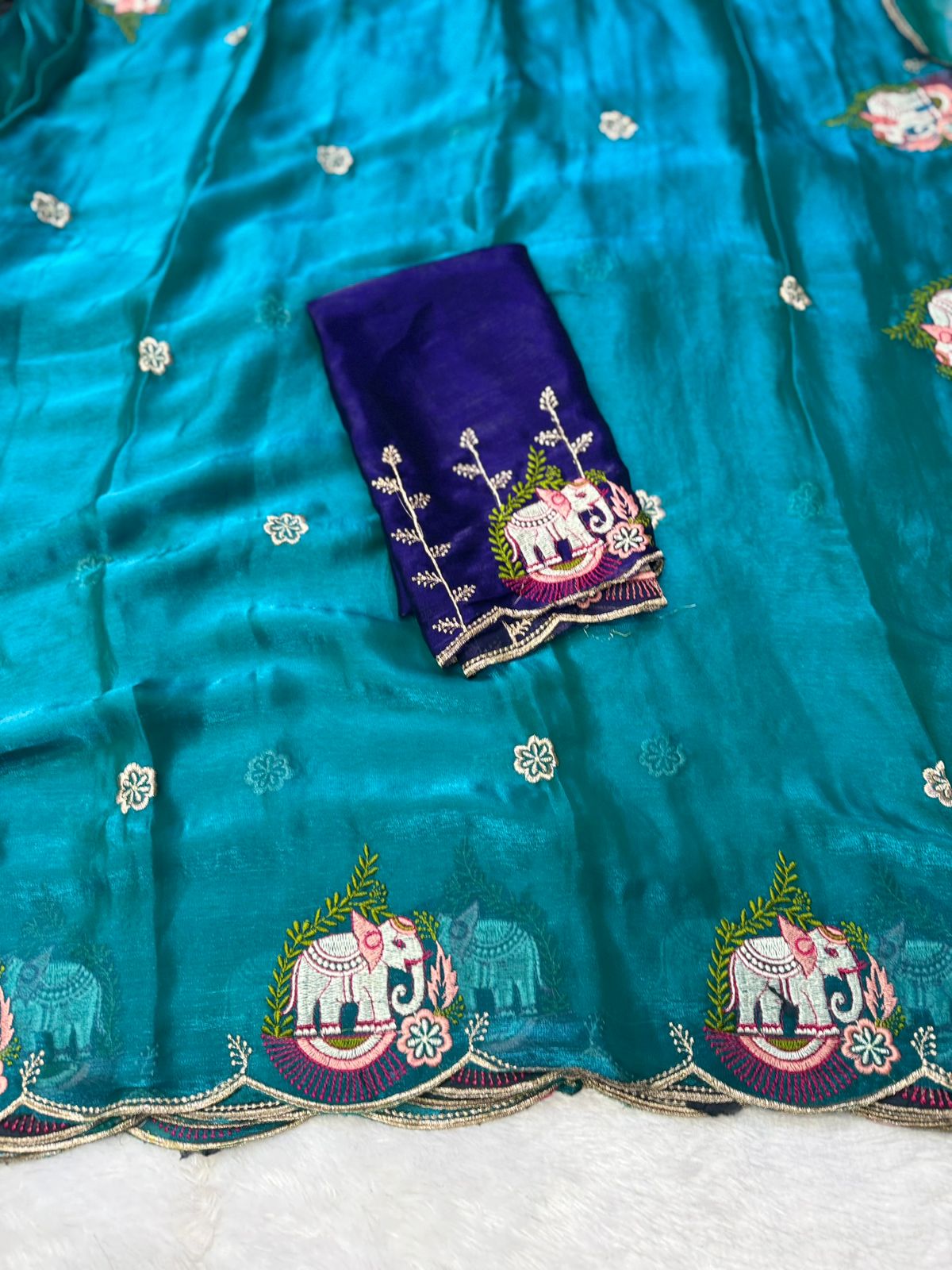 Elephant Ah Fendi Chiffon Embroidery Saree Collection