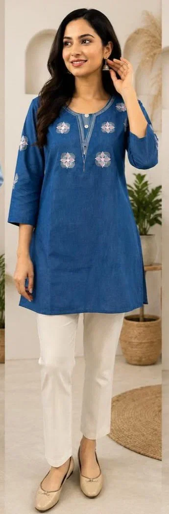 Tlc Vol 06 Denim Embroidered Short Kurti Collection