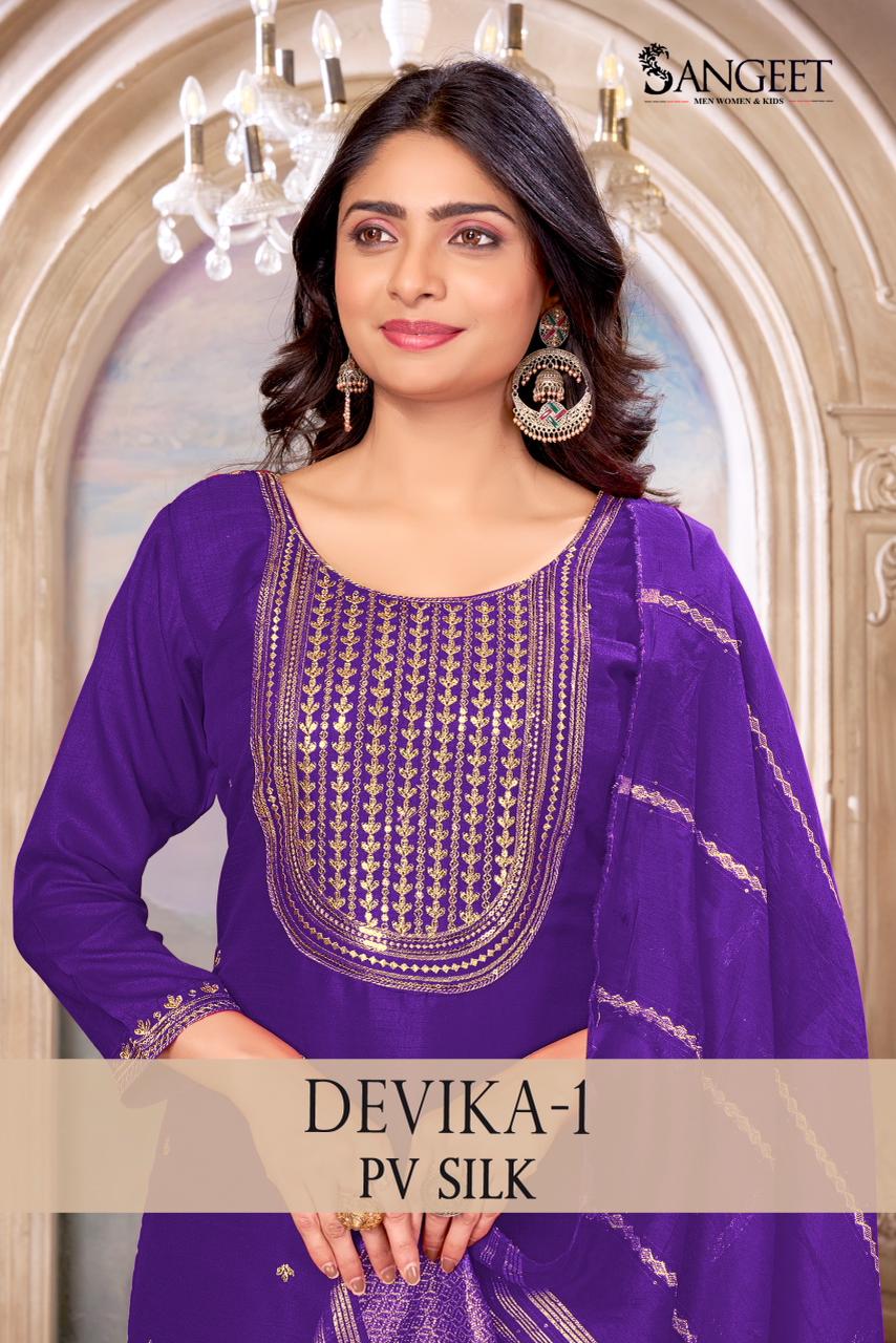 Sangeet Devika Vol 1 Pv Silk With Gold Embroidery Kurti With Bottom Dupatta