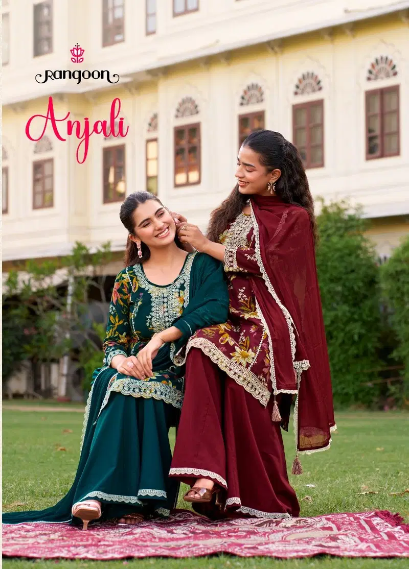 Rangoon Anjali Cotton Cambric Thread Worked Kurti With Bottom Dupatta