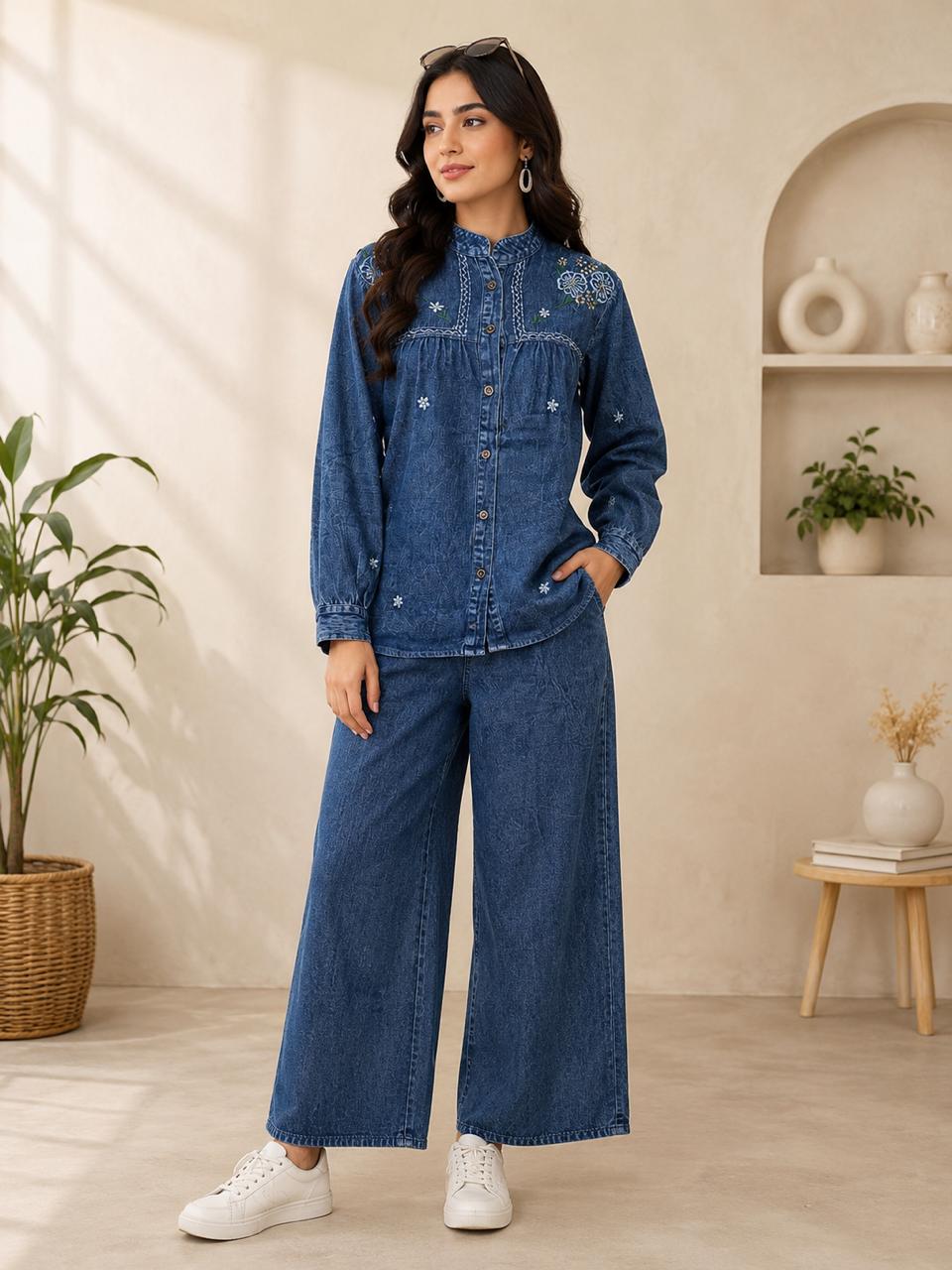 Tlc Vol 07 Cotton Denim Flora Print Co Ord Set Collection