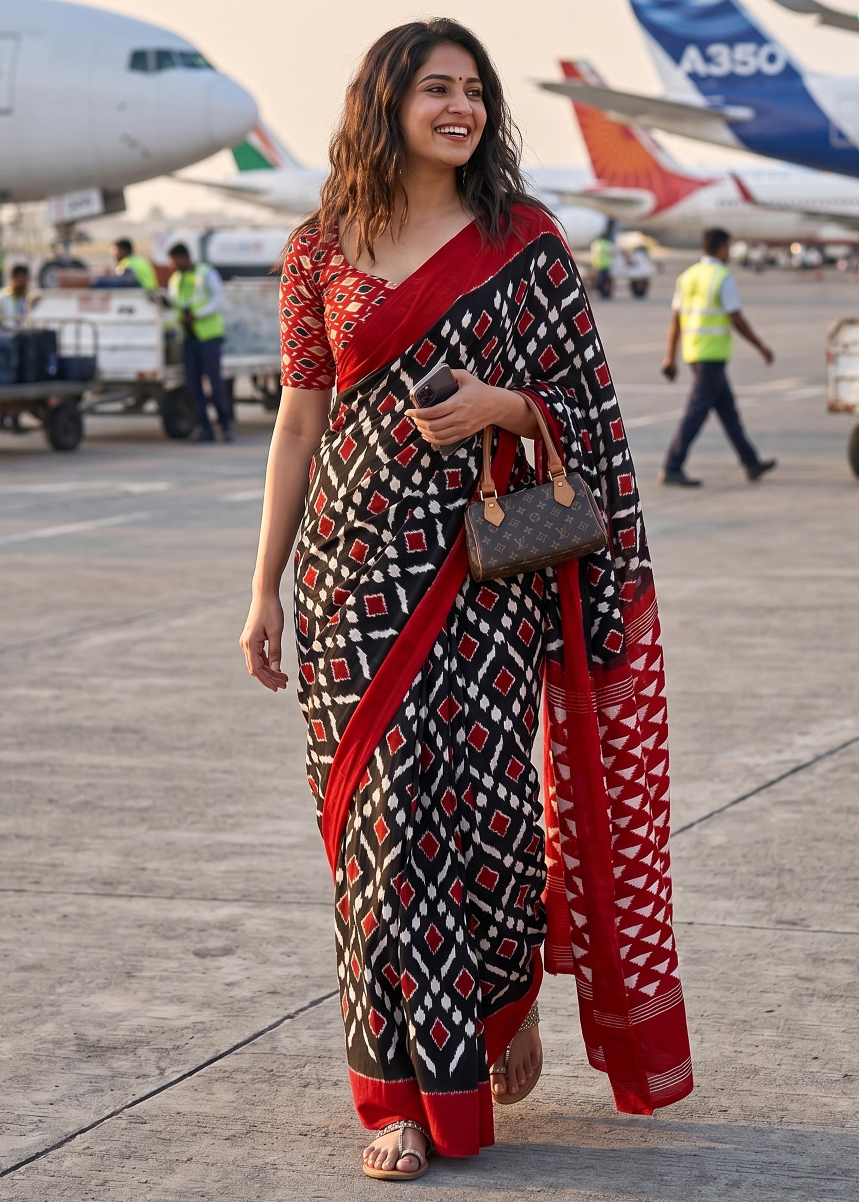 Sm Yami 154 Mal Cotton Ikkat Printed Saree
