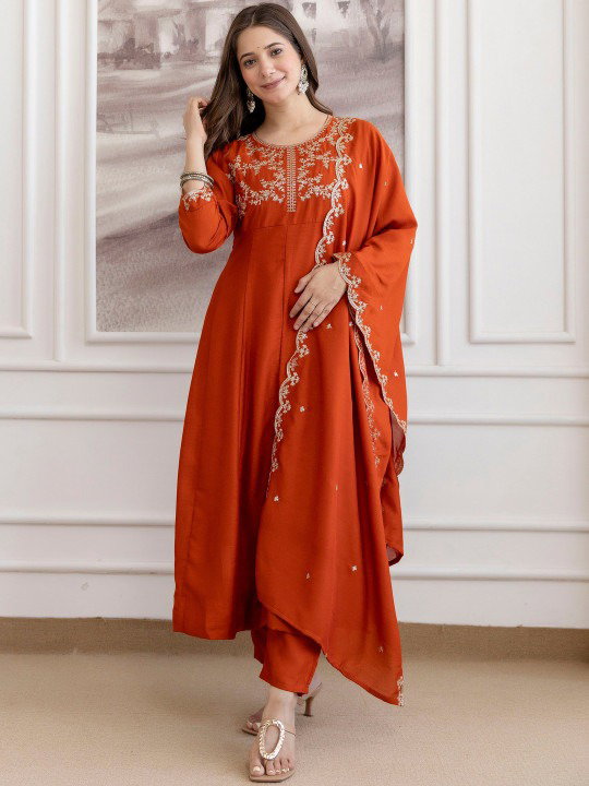 Navya Kurti 267 Party Wear Embroidery Worked Silk Blend Kurti with Bottom and Dupatta