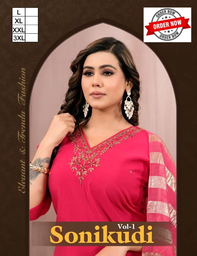 Beauty Sonikudi Vol 1 Roman Silk Handworked Kurti Set Collection