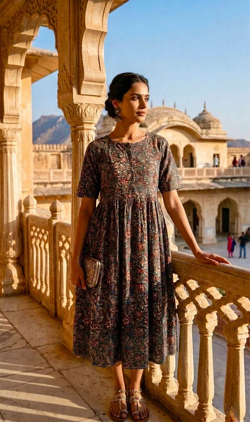 Naisha K 1060 Cotton Printed Midi One Piece Dress