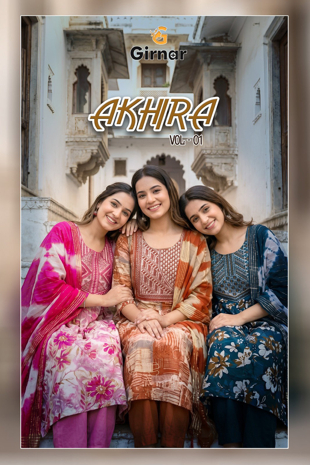 Girnar Akhira Vol 1 Vertican Foil Umbrella Cut Kurti Bottom With Dupatta
