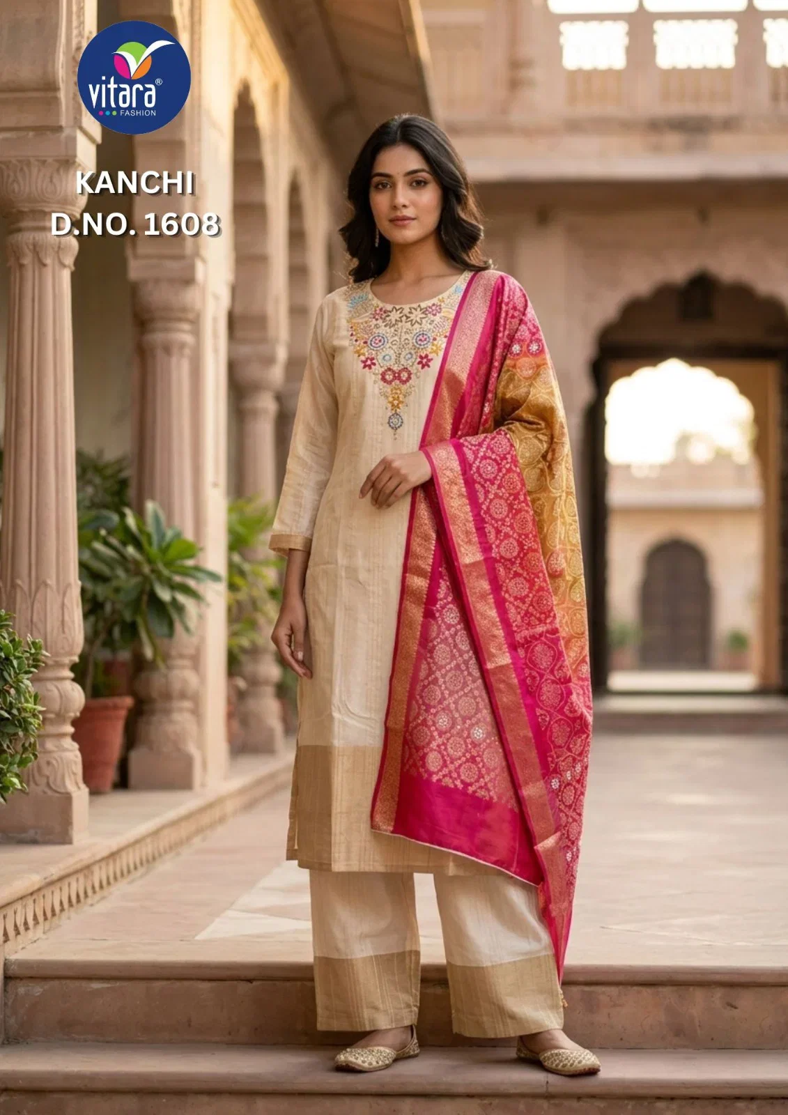 Vitara Kanchi Silk Zari Patta Kurti With Buttom Dupatta
