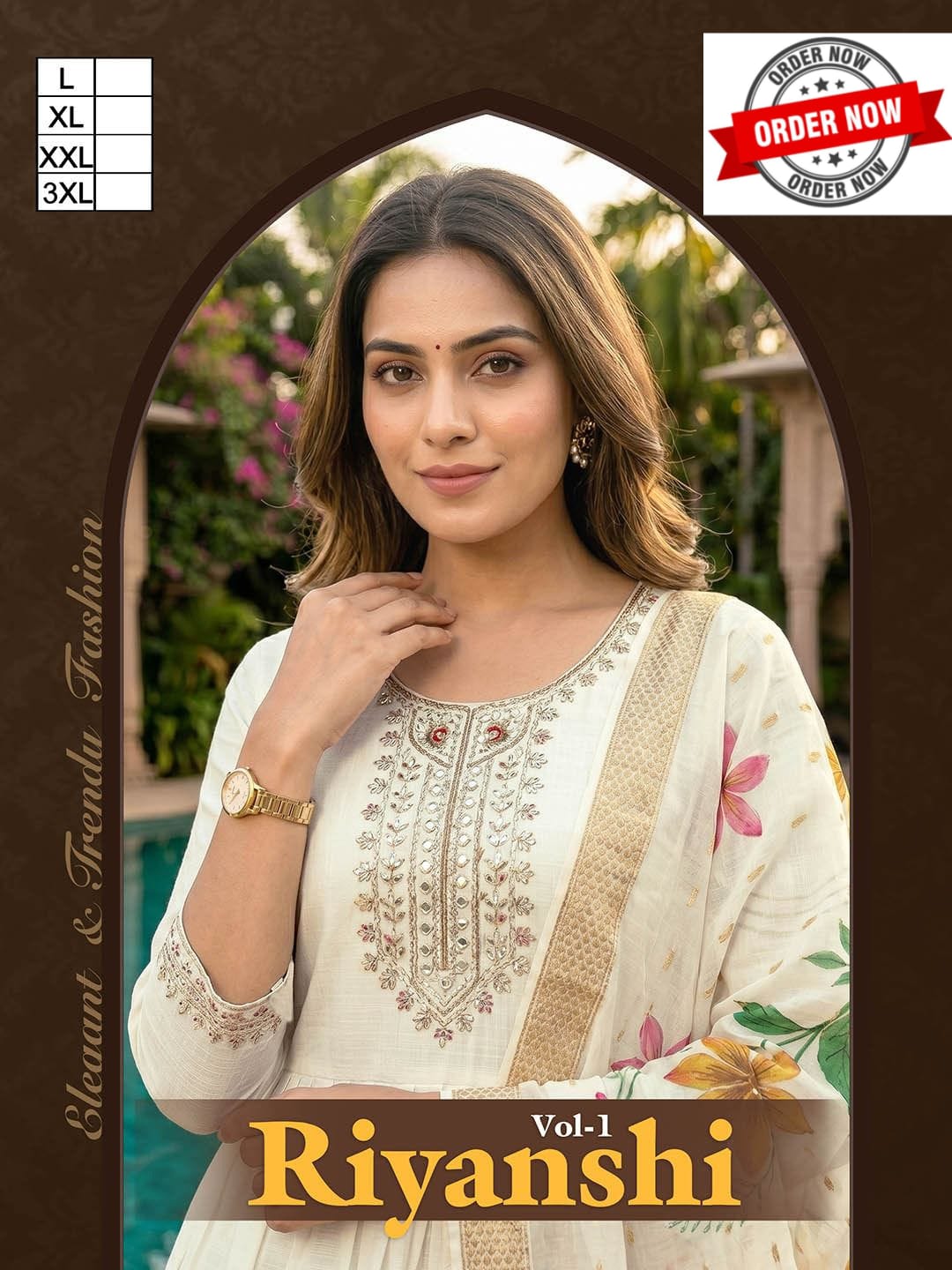 Beauty Riyanshi Vol 1 Mul Chanderi Sequence Worked Kurti Set