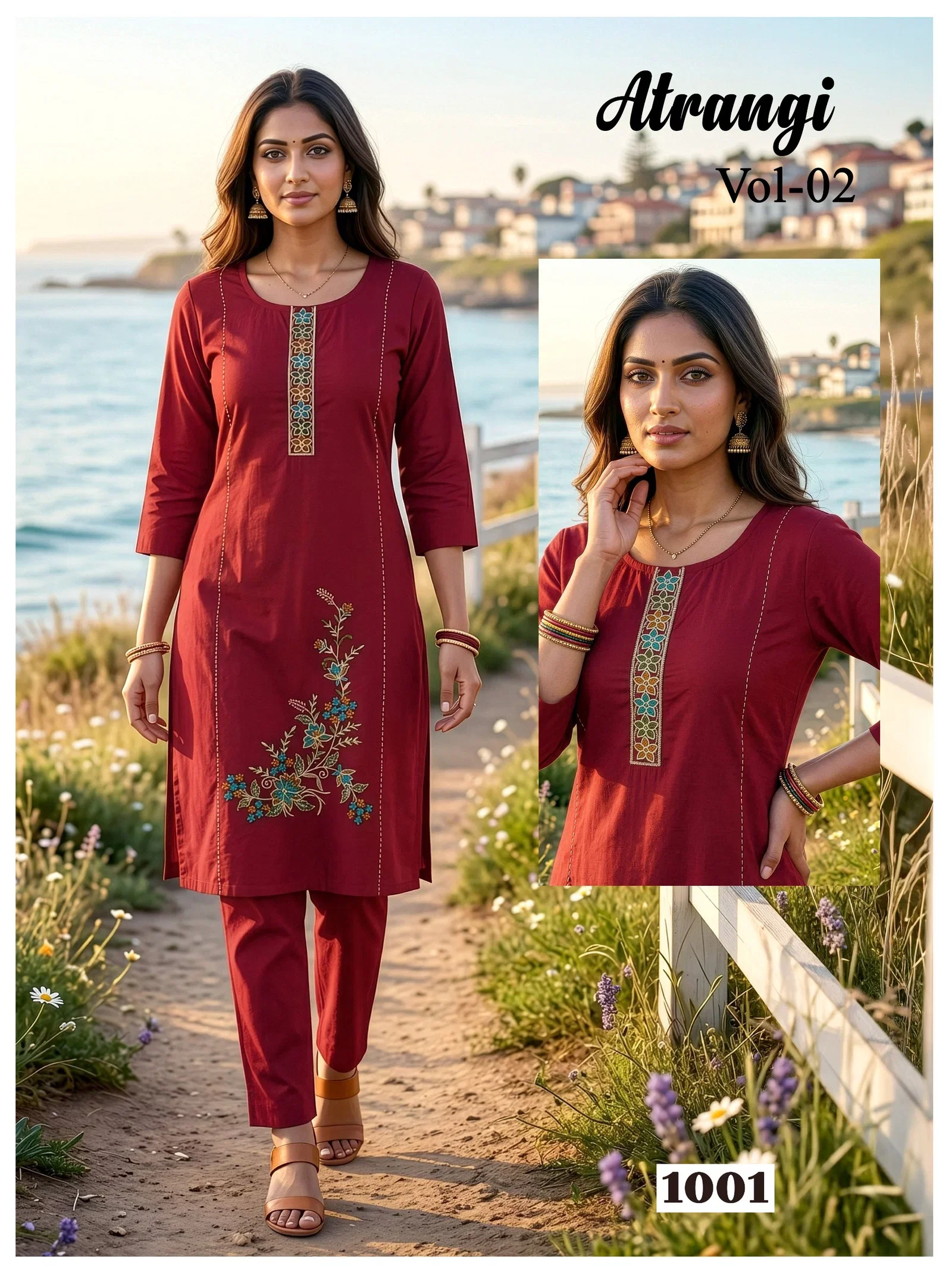 Atrangi Vol 2 Dhabu Cotton Embroidery Worked Kurti With Bottom Collection