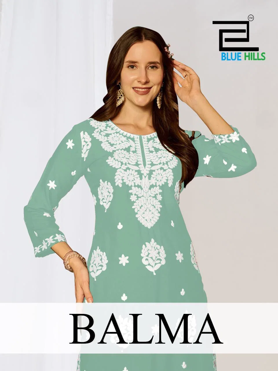Blue Hills Balma Rayon Thread Worked Kurti With Bottom