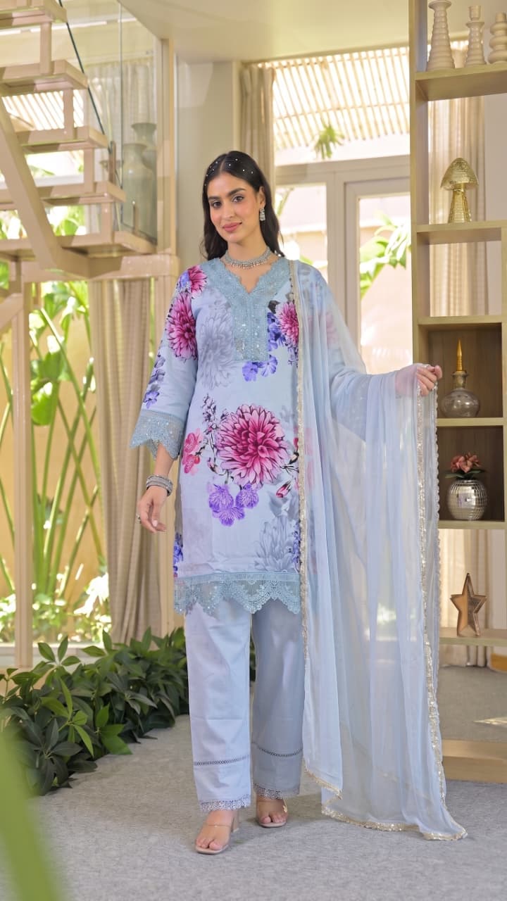 Afsana Hiral Viscose Muslin Viscose Digital Printed Kurti With Bottom Dupatta