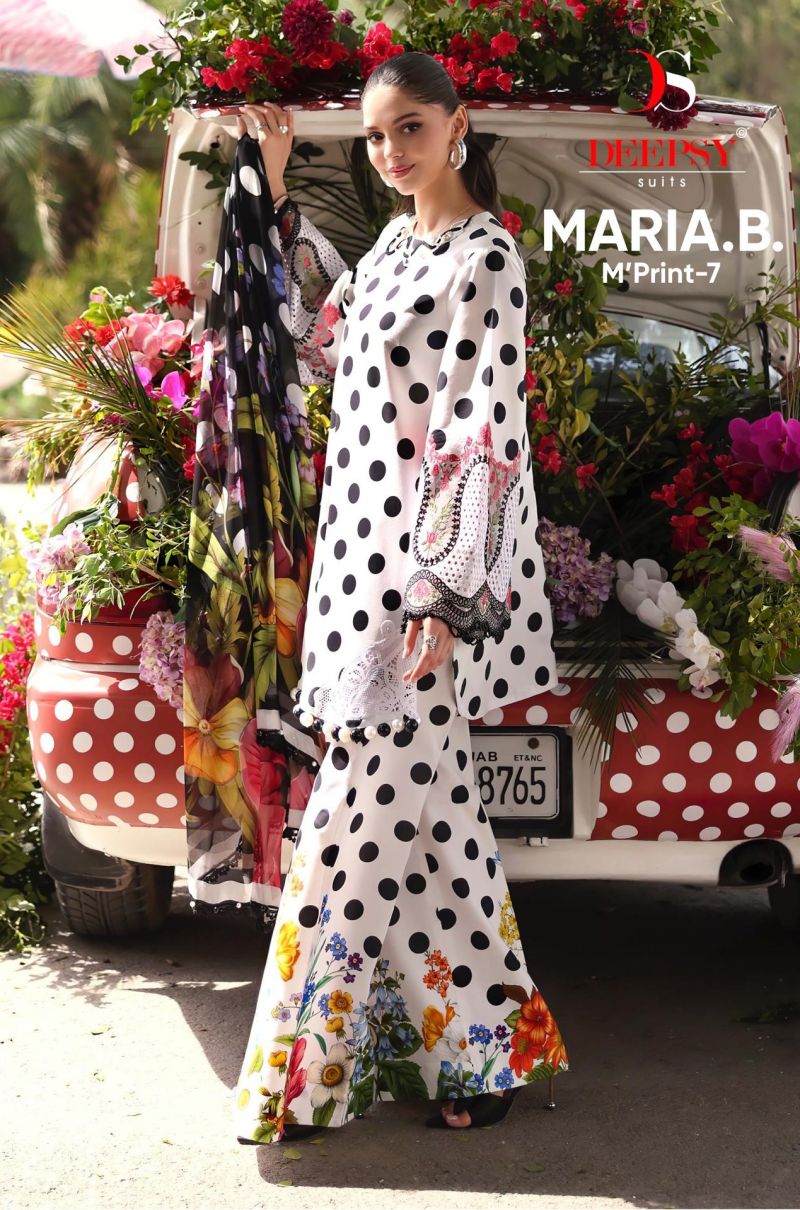 Deepsy Maria B M Print Vol 7 Chiffon Dupatta Cotton Embroidered Salwar Kameez