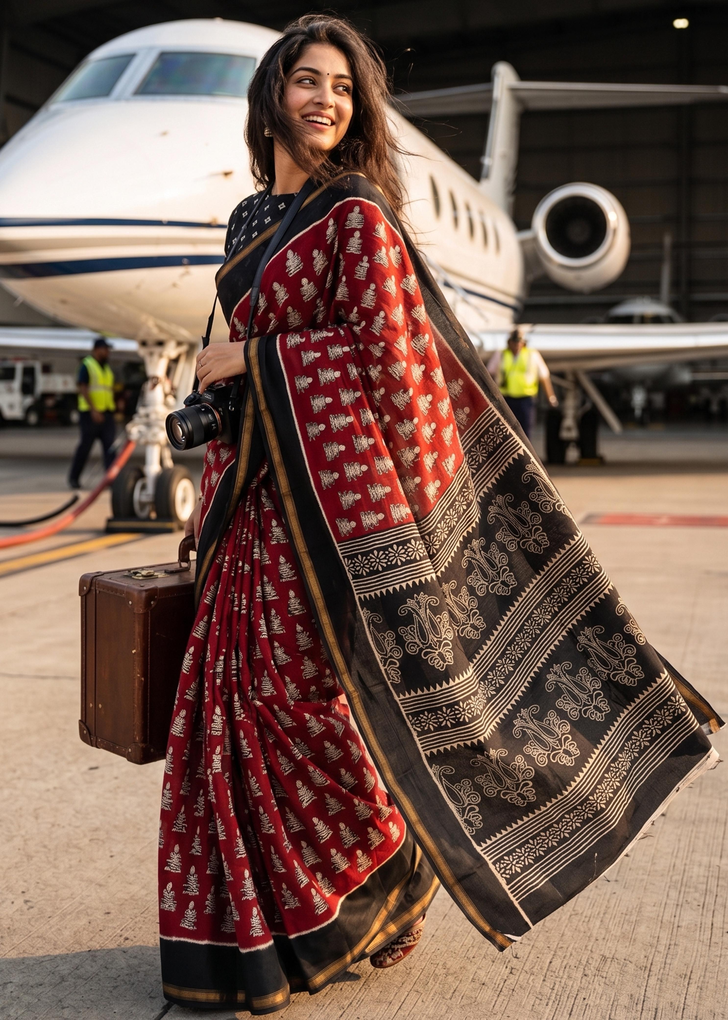 Sm Yami 159 Soft Muslin Cotton Bagru Block Printed Saree