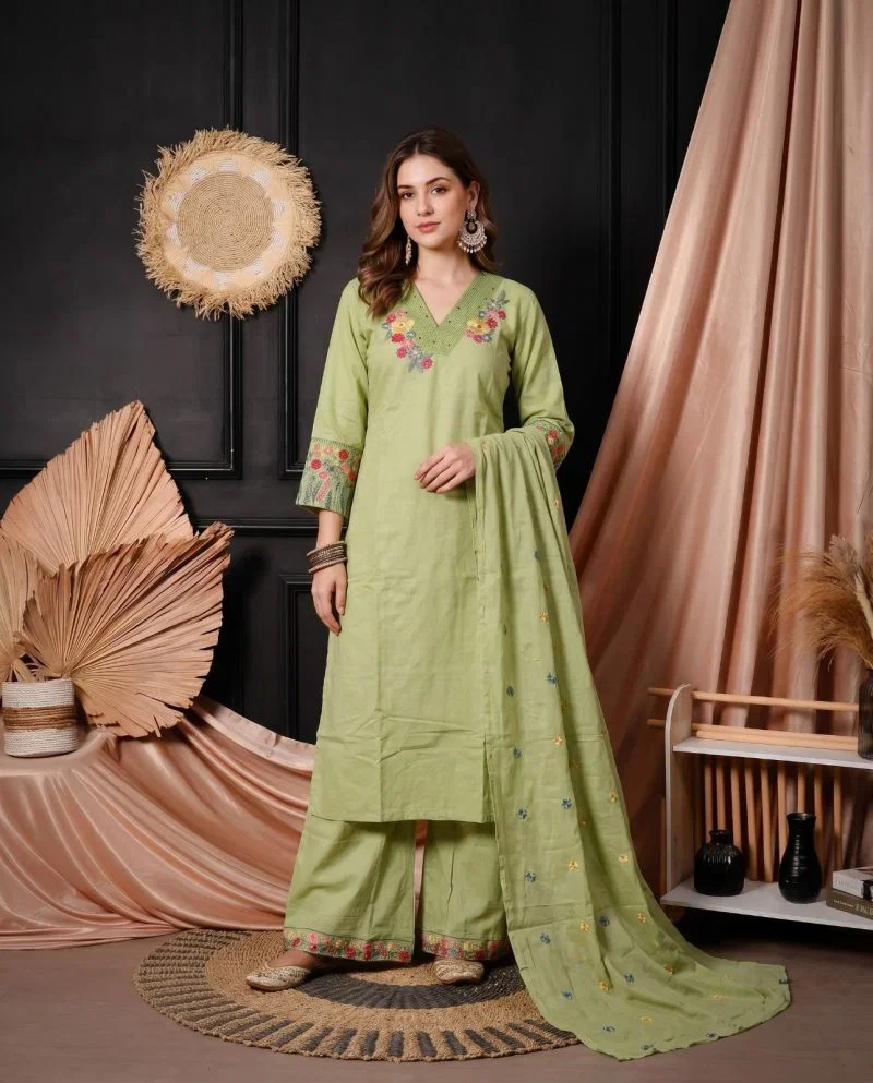 Naisha K 1064 Cotton Handwork Kurti With Bottom Dupatta
