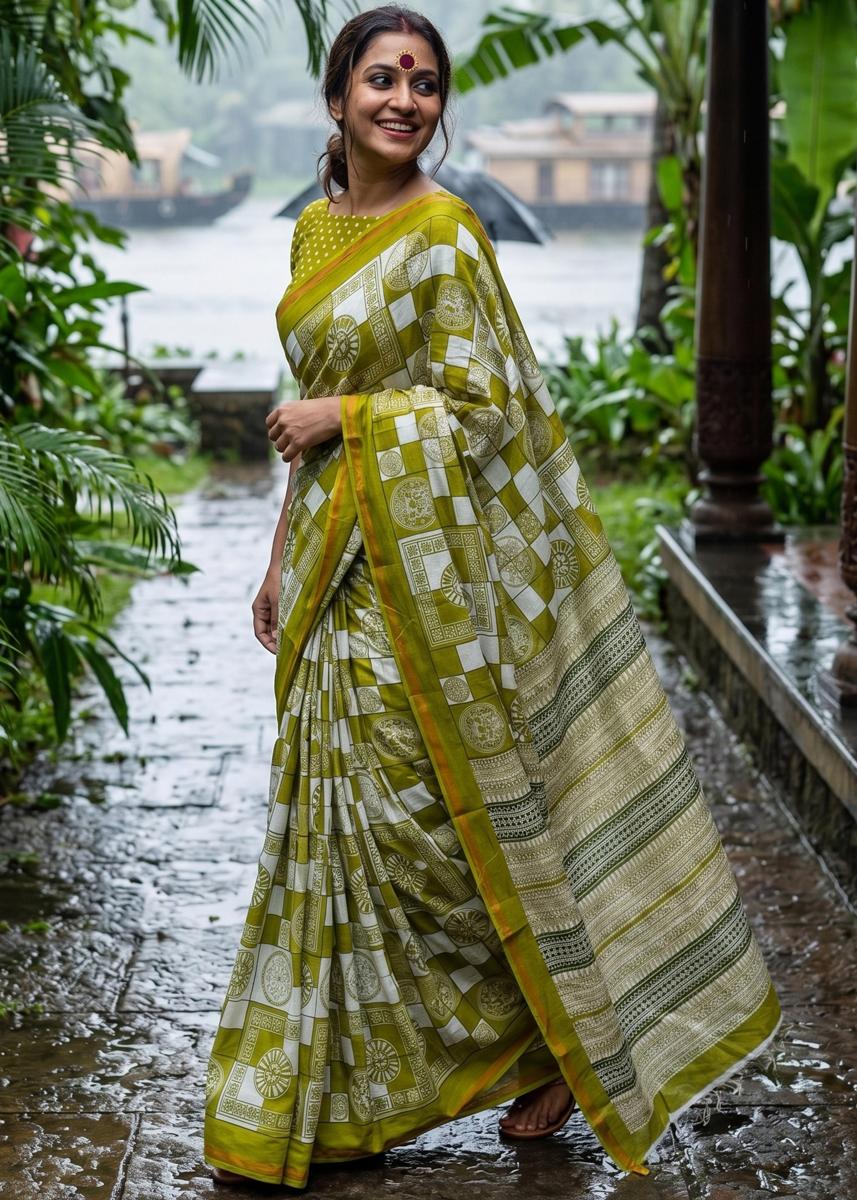 SM Yami 160 Soft Muslin Cotton Bagru Block Printed Saree
