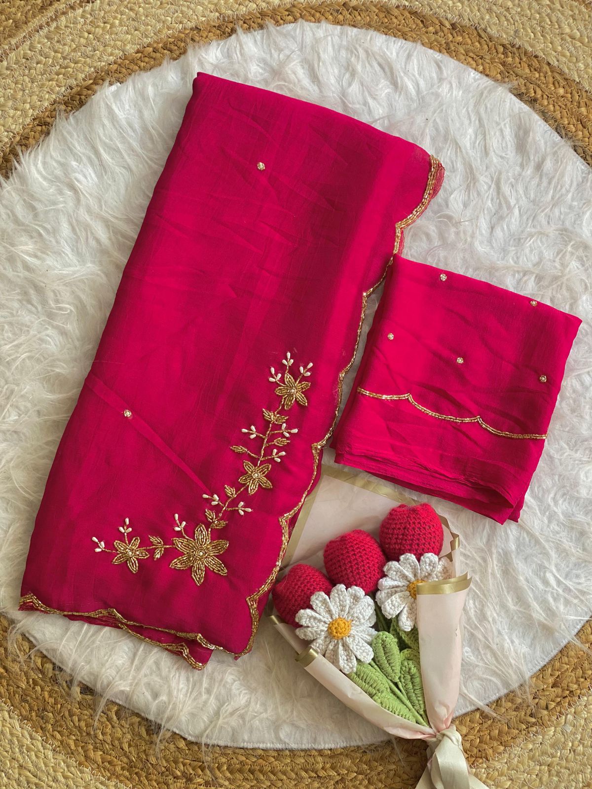 NCO 201 Crush Silk Handwork With Butta Pallu Concept Saree