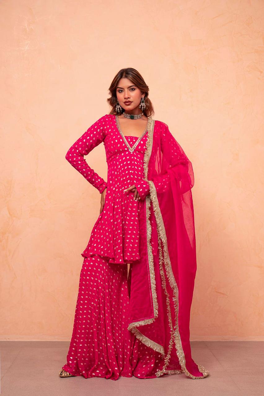 NCO 202 Jacquard Chanderi Real Mirror Lace Work Kurti Bottom With Dupatta
