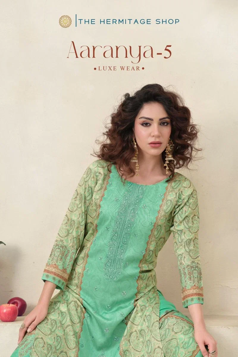 Hermitage Aaranya Vol 5 Satin Cotton Digital Print Embroidered Dress Material