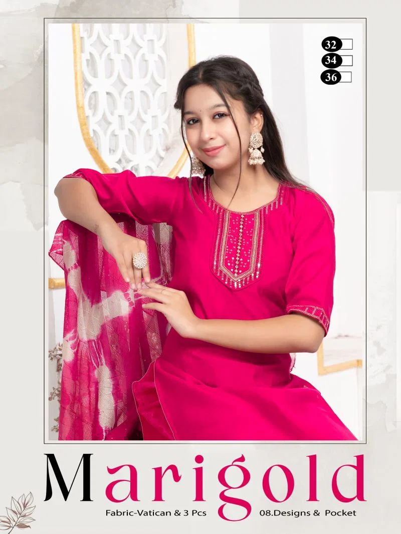 Marigold Kids Vartican Plain Sequence Embroidery Kurti Set Collection