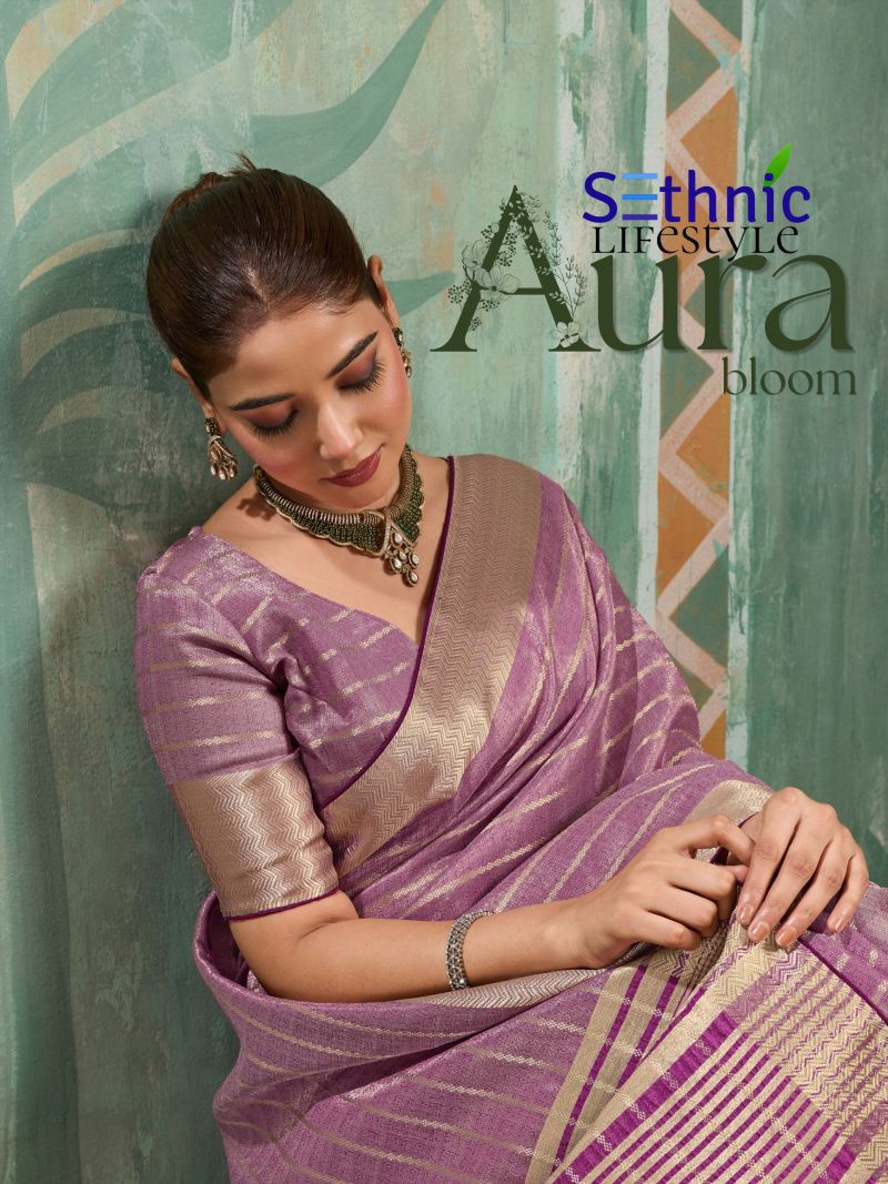 Sethnic Aura Bloom Tissue Cotton Zari Work Designer Saree