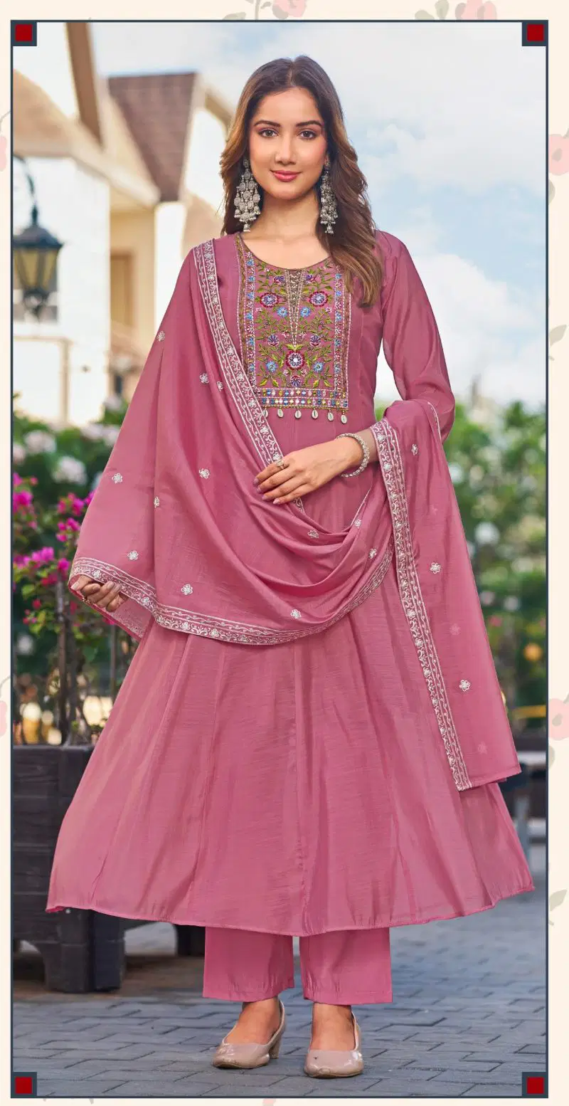 Ladies Flavour 3441 To 3443 Mul Chanderi Embroidered Kurti With Bottom Dupatta