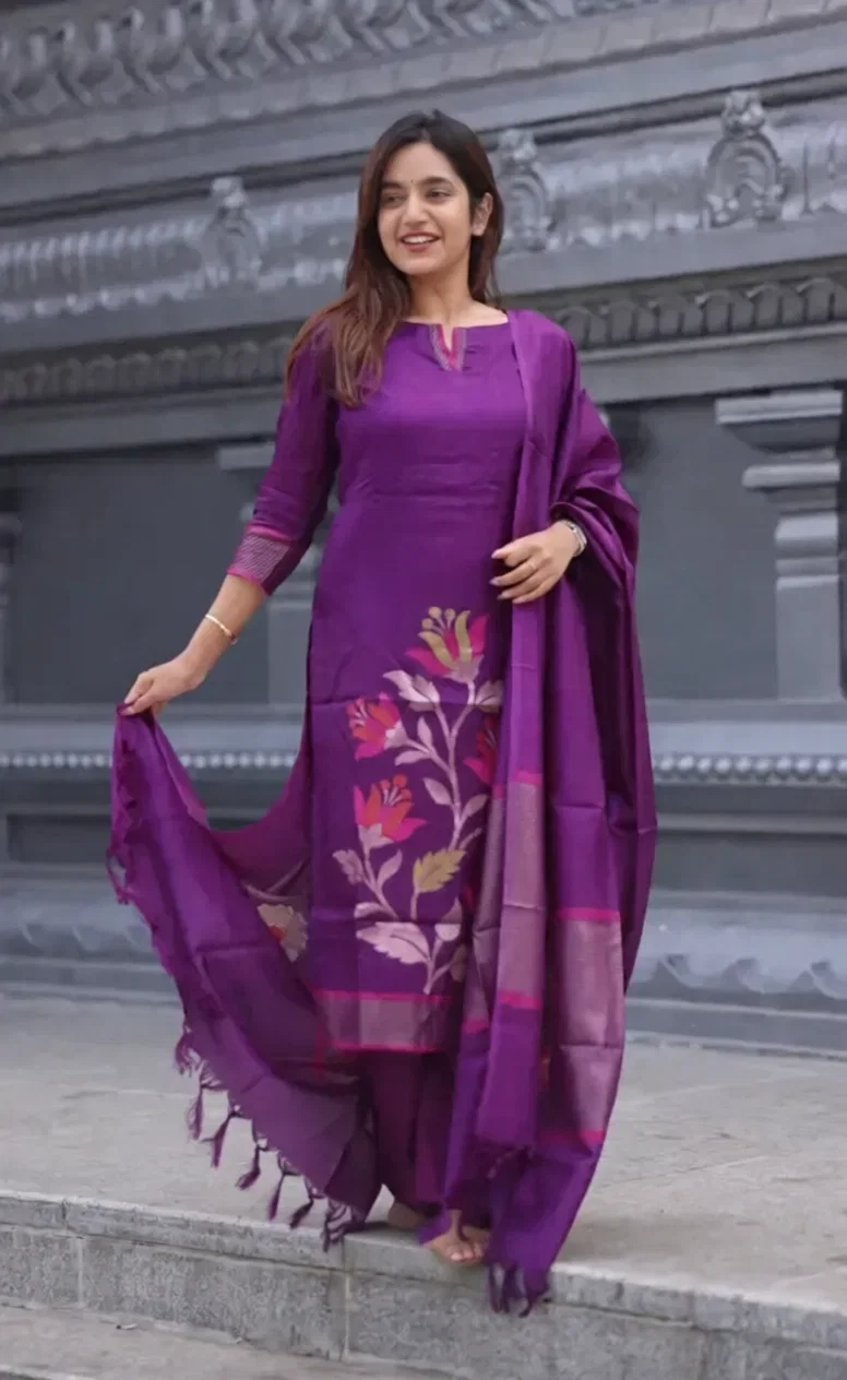 Sa Joni Silk Zari Work Kurti With Bottom Dupatta Collection