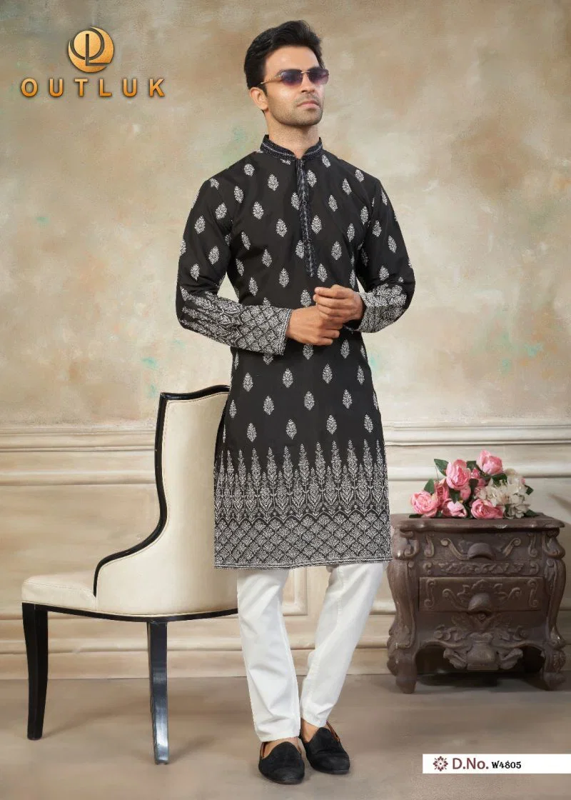 Outluk Wedding 48 Silk Embroidery Worked Kurta And Pajama Collection